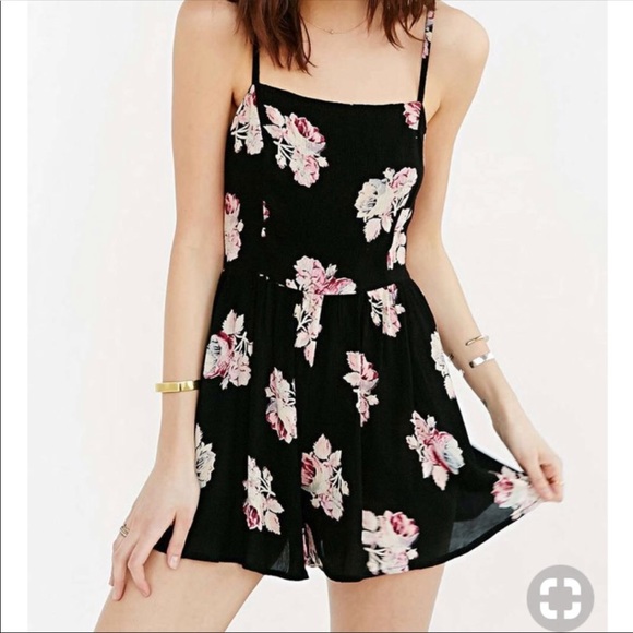 Urban Outfitters Pants - Urban Outfitters Black Pink Floral Romper Small